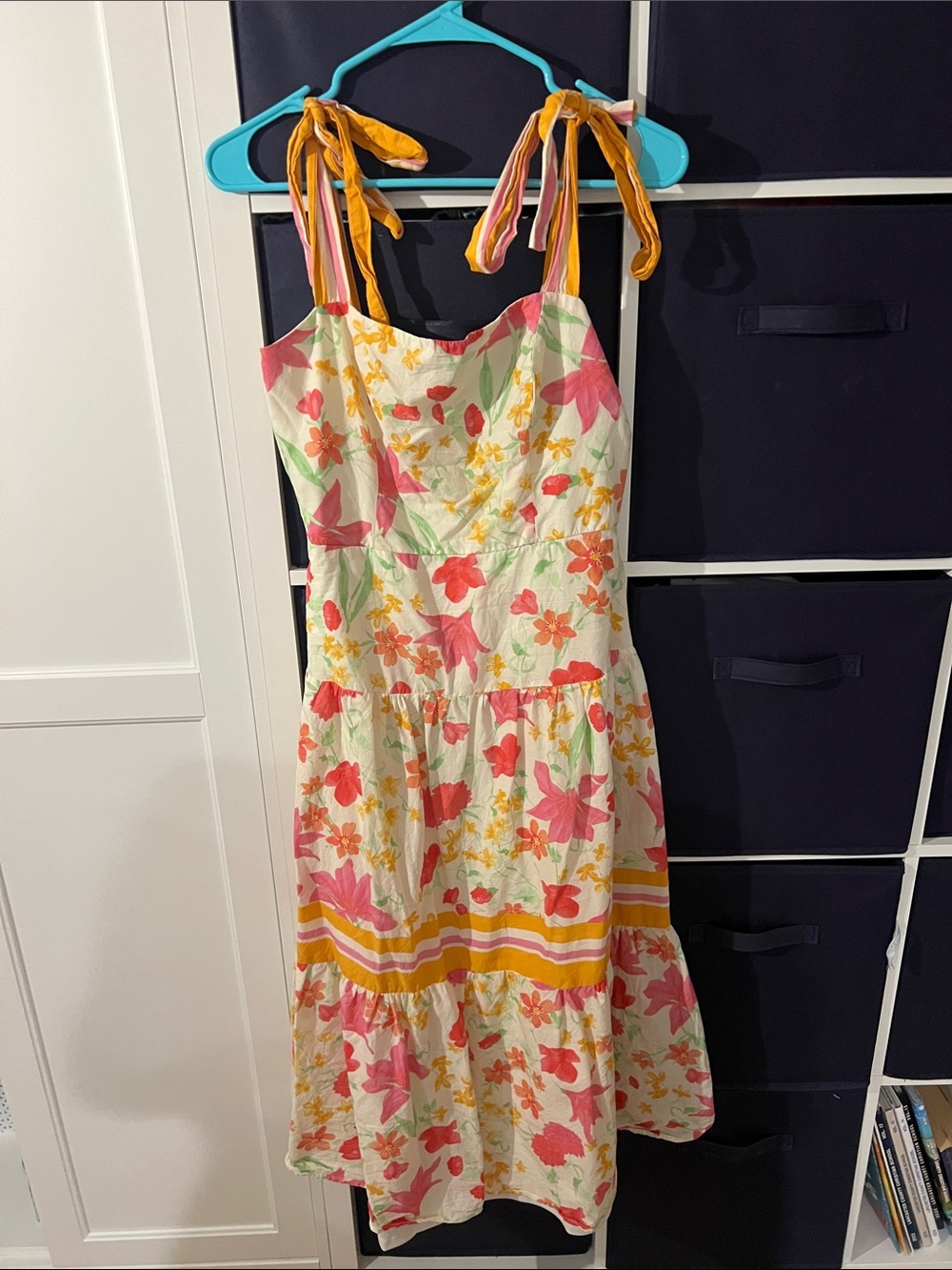 Floral Tie-Shoulder Sundress in Cream and Pink